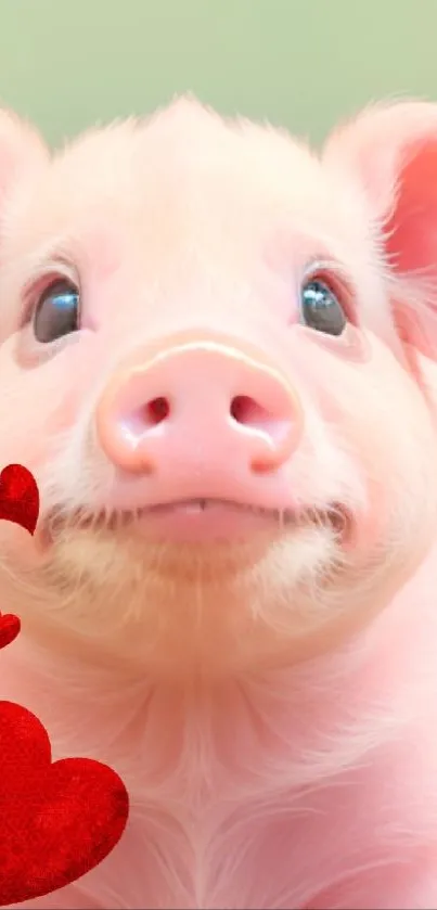 Cute piglet with red hearts wallpaper for mobile screen.