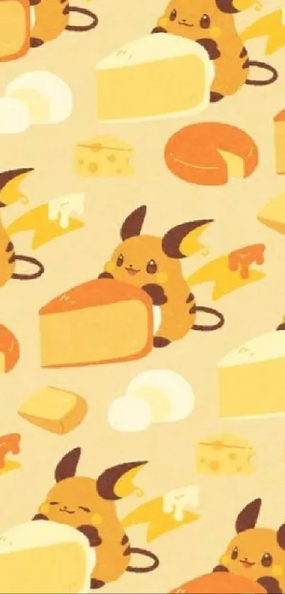 Adorable Pikachu and cheese pattern wallpaper design.