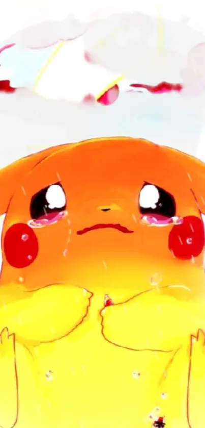 Crying Pikachu with tears, cute mobile wallpaper.