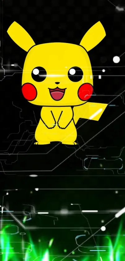 Bright and cute Pikachu digital wallpaper with black background.