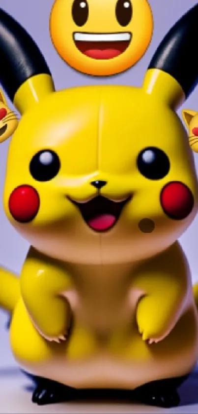 Yellow Pikachu with emojis on a bright background.