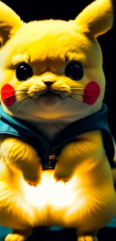 Charming Pikachu with glowing light in mobile wallpaper.