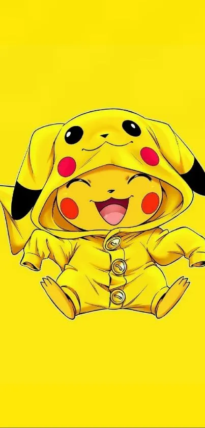 Adorable Pikachu in yellow hoodie wallpaper.