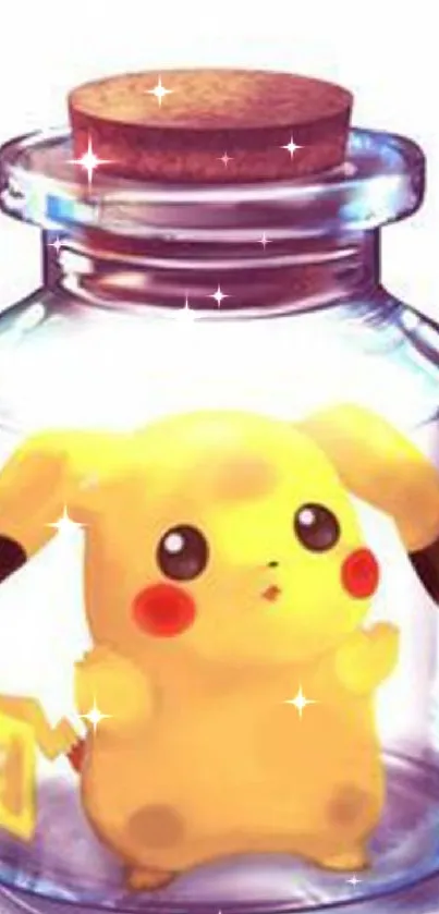 Adorable Pikachu inside a transparent jar, perfect for mobile wallpaper.