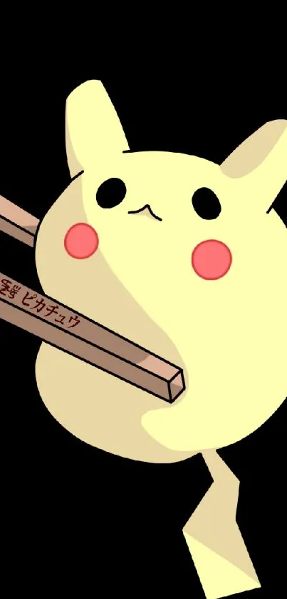 Cute minimalist Pikachu wallpaper with a black background and chopsticks design.