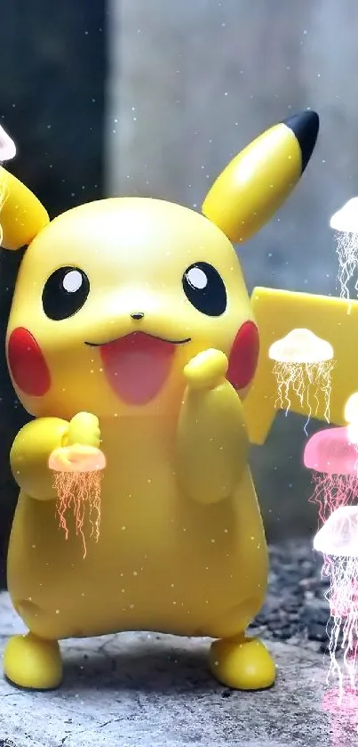 Adorable Pikachu standing on a stone path with a playful expression.