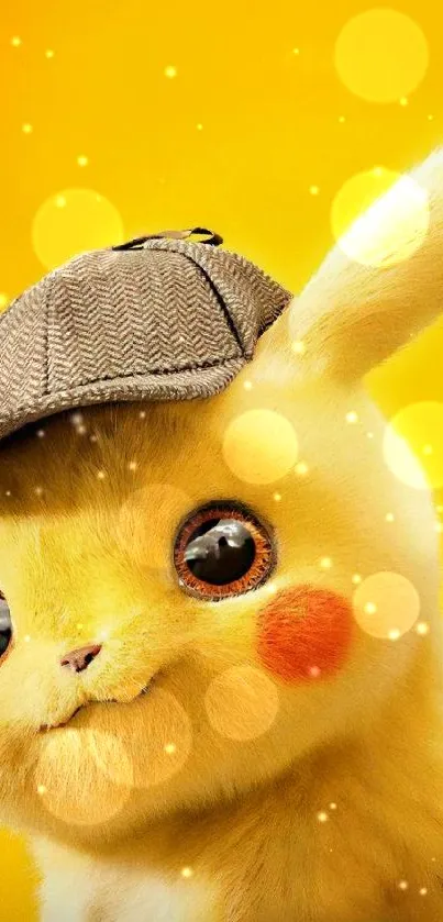 Cute Pikachu with detective hat phone wallpaper.