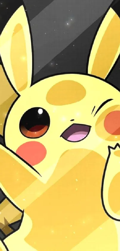 Adorable yellow Pikachu cartoon wallpaper with playful pose for mobile screens.