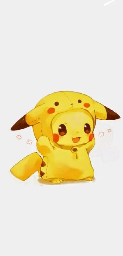 Cute Pikachu in yellow outfit on white background mobile wallpaper.