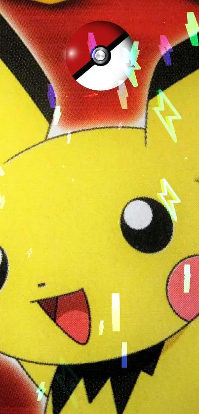 Cute Pikachu on a vibrant Pokemon wallpaper with bright colors.