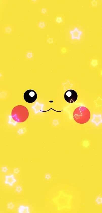 Cute Pikachu face on yellow background with star accents.