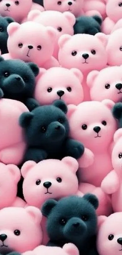 A crowd of cute pink and blue teddy bears for mobile wallpaper.