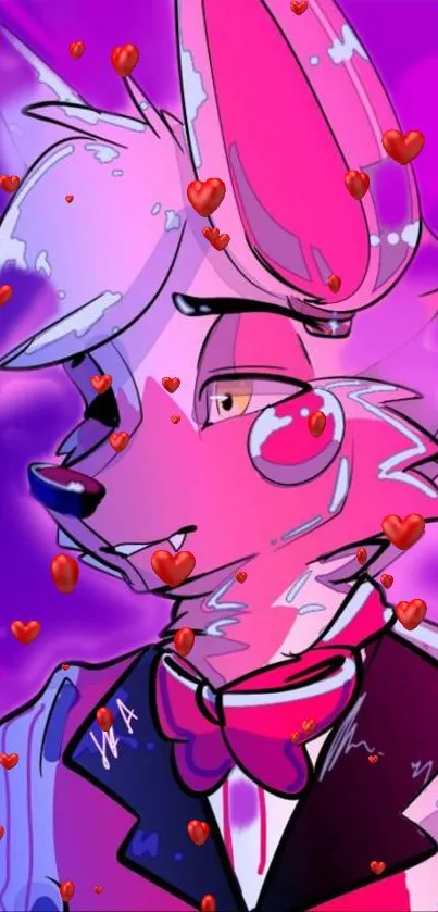 Vibrant pink anthro character wallpaper with hearts and dynamic style.