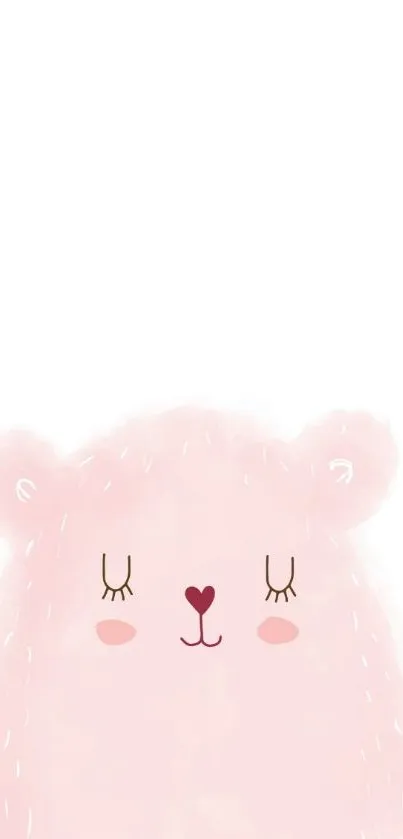 Adorable pink bear cartoon wallpaper with minimalist design.