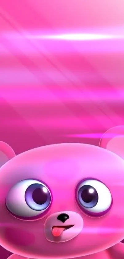 Adorable pink cartoon bear on mobile wallpaper