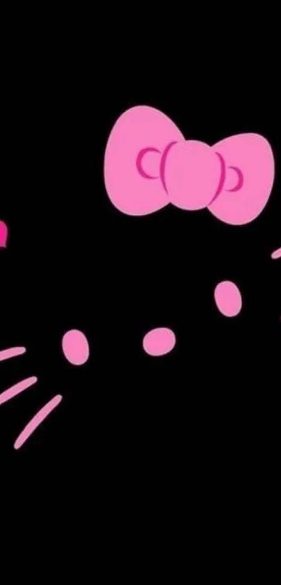 Black wallpaper with cute pink bow and simple cat design.