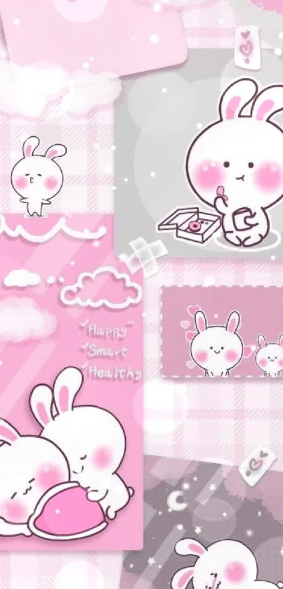 Adorable pink cartoon bunny mobile wallpaper with pastel design.