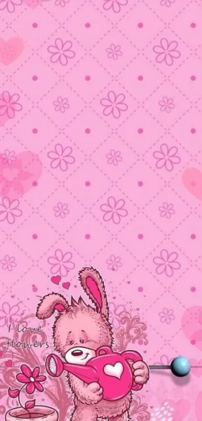 Cute pink bunny with floral pattern mobile wallpaper.