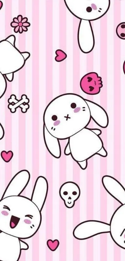 Cute pink bunny wallpaper with cartoon design.