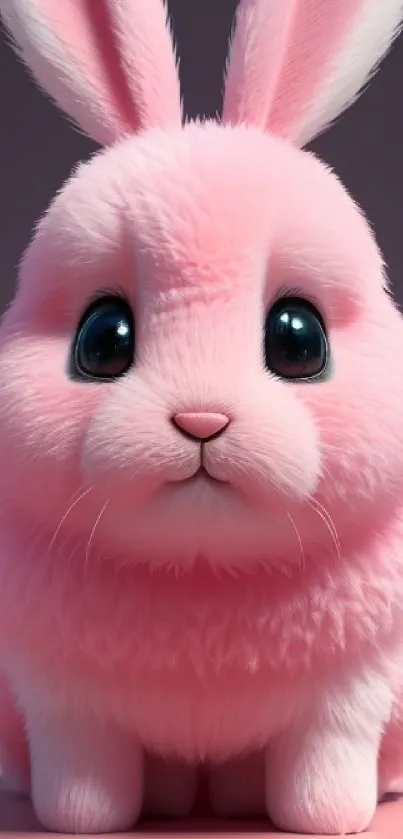 Adorable pink bunny with big eyes on a soft gradient background.