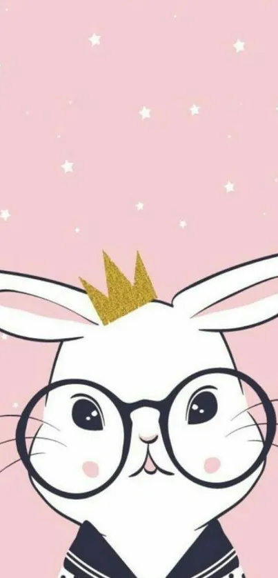 Cute bunny with glasses on pink background.