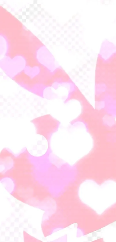 Cute pink bunny wallpaper with heart shapes.