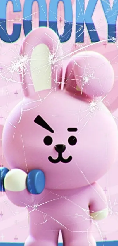 Pink bunny character mobile wallpaper with playful blue accents.