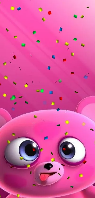 Pink cartoon bear wallpaper with playful design.