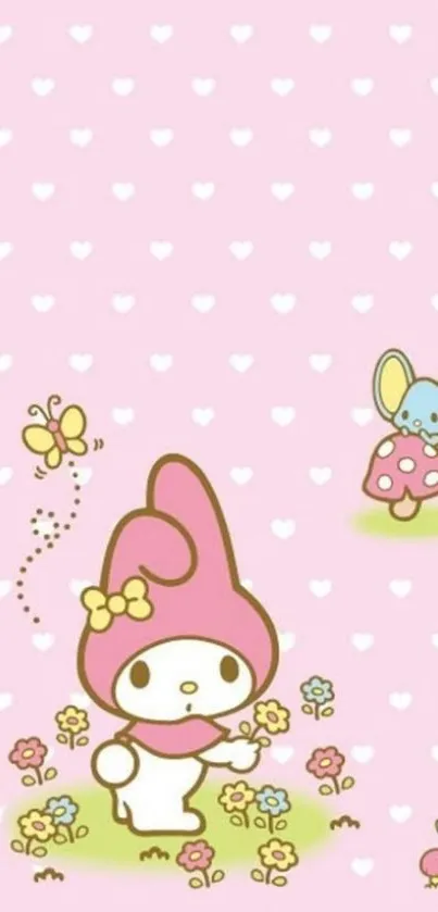 Cute cartoon character on pink background wallpaper.