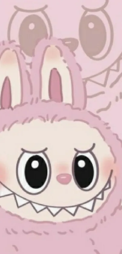 Cute pink furry creature cartoon wallpaper with a big smile.