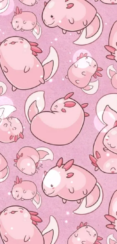 Adorable pink cartoon creatures on a playful wallpaper.