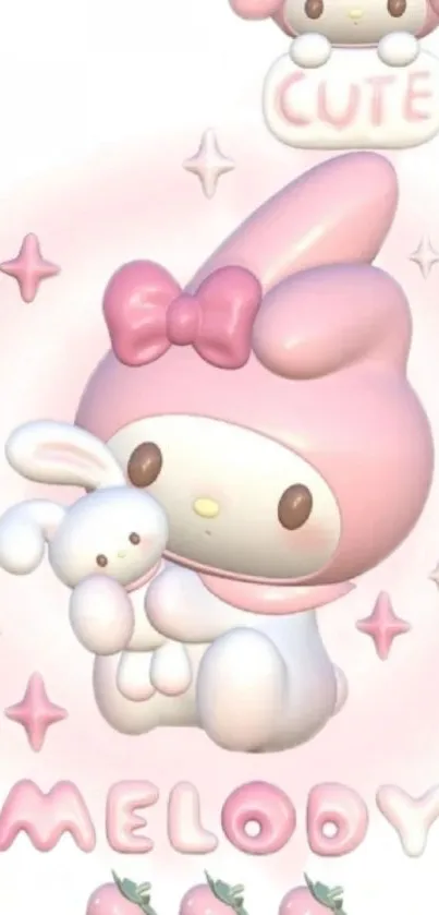 Cute pink cartoon wallpaper featuring Melody with a bunny.