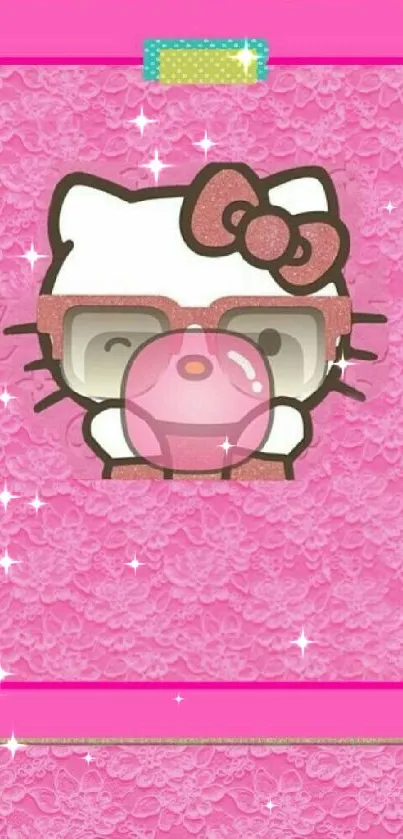 Cute pink character with lace background wallpaper.