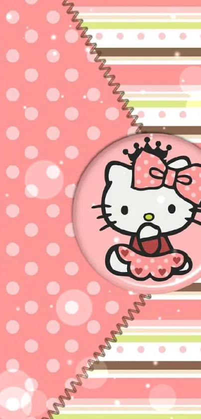 Cute pink cartoon wallpaper with polka dots and a crown.