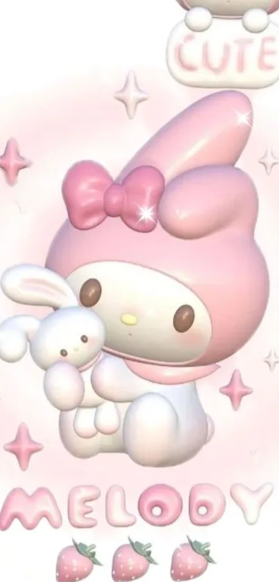 Cute pink cartoon character wallpaper with fluffy accents.