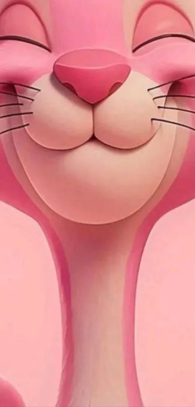 Pink cartoon cat with a joyful smile.