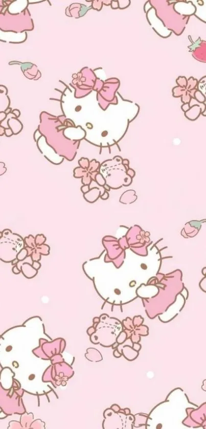 Cute pink cartoon wallpaper with an adorable character design.