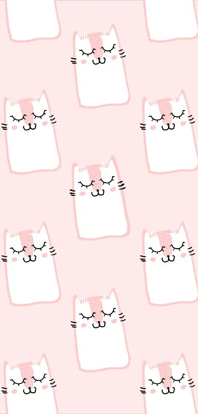 Cute pink cat pattern wallpaper with kawaii design.