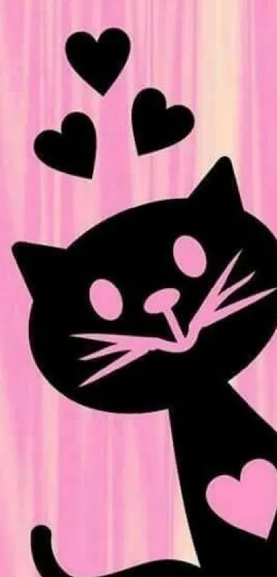 Pink and black cat with hearts wallpaper.