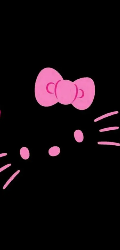 Cute pink cat wallpaper with whiskers and heart on black background.