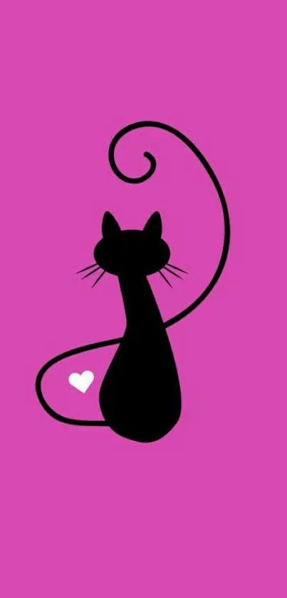 Black cat silhouette on pink background wallpaper.