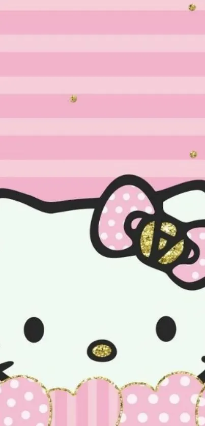 Cute character wallpaper with pink stripes and hearts.