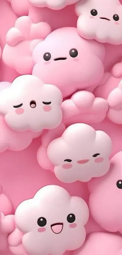 Adorable pink cloud characters with cute expressions.