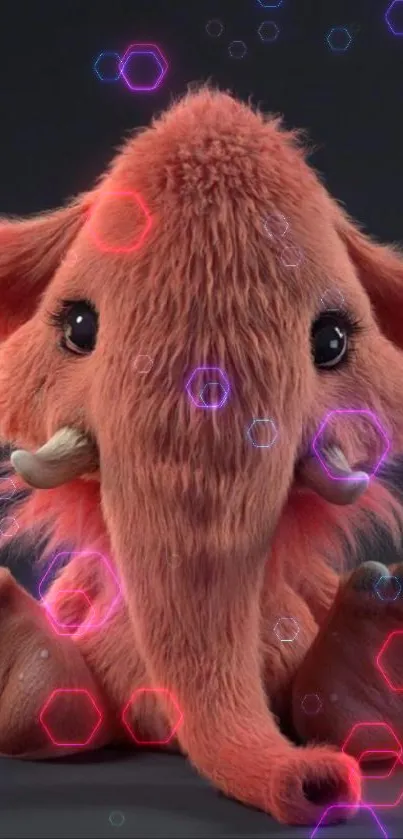 Cute pink elephant with big eyes on a dark background mobile wallpaper.