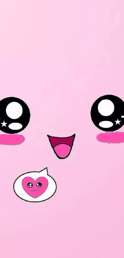 Cute pink cartoon face mobile wallpaper with heart design.