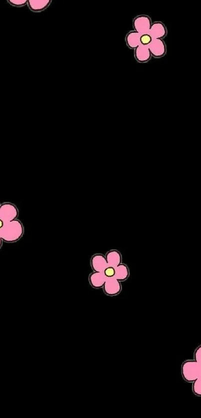 Stylish black background with pink flowers wallpaper.