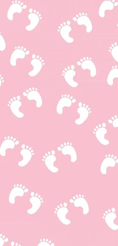 Pink wallpaper with cute white footprints.