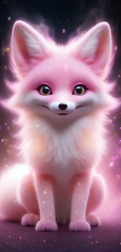 Cute pink fantasy fox with glowing sparkles.