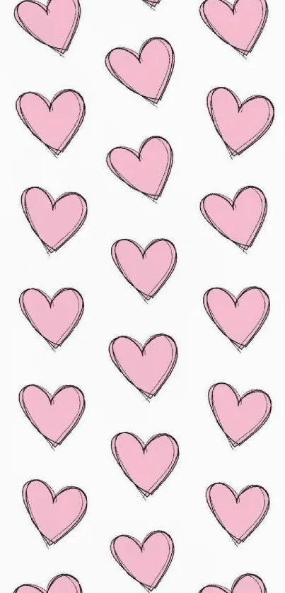 Pink hearts pattern on a white background, mobile wallpaper.