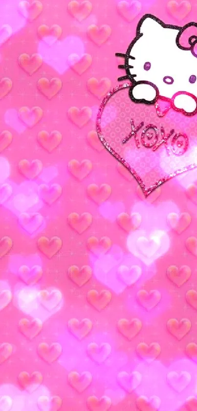 Hello Kitty pink heart wallpaper with XOXO text.